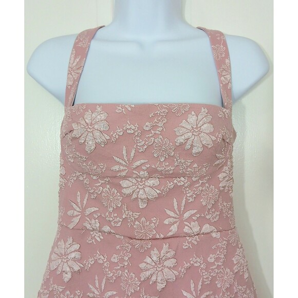 Coquette Pink Floral Jacquard Mini Dress Lace Up Corset Back Sexy Romantic NWT L - Picture 4 of 16
